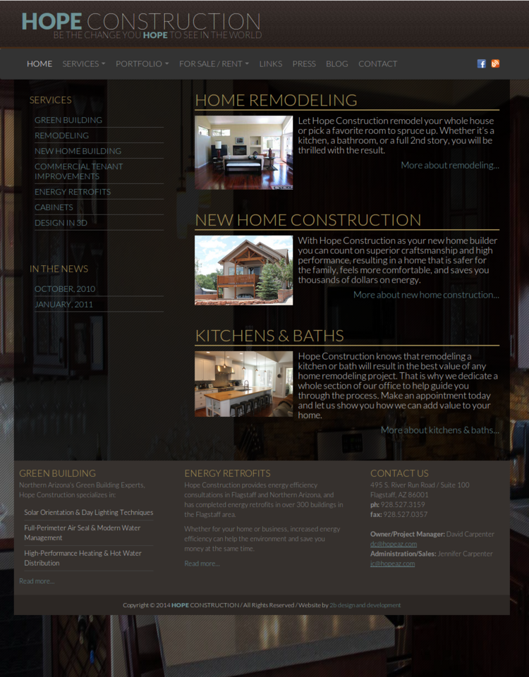 Hope Construction web design screenshot